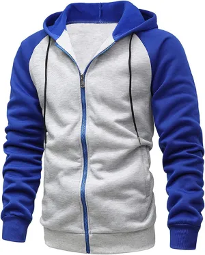 Mmoneyake Men's Zip Up Hoodies Color Block Long Sleeve Casual Sweatshirt Relaxed Fit Hooded Fleece Pullover Basic Jacket Coat