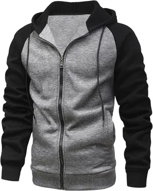 Mmoneyake Men's Zip Up Hoodies Color Block Long Sleeve Casual Sweatshirt Relaxed Fit Hooded Fleece Pullover Basic Jacket Coat