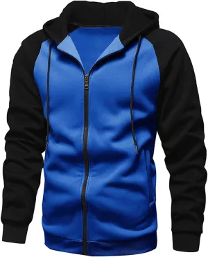 Mmoneyake Men's Zip Up Hoodies Color Block Long Sleeve Casual Sweatshirt Relaxed Fit Hooded Fleece Pullover Basic Jacket Coat