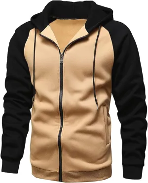 Mmoneyake Men's Zip Up Hoodies Color Block Long Sleeve Casual Sweatshirt Relaxed Fit Hooded Fleece Pullover Basic Jacket Coat