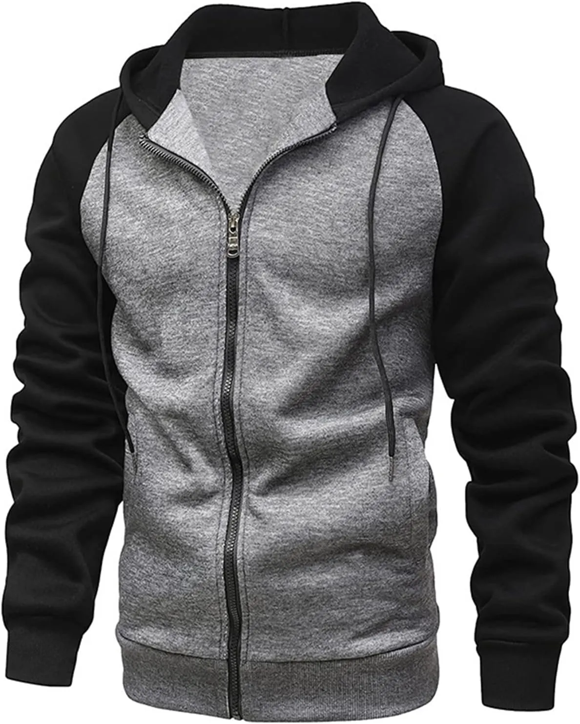 Mmoneyake Men's Zip Up Hoodies Color Block Long Sleeve Casual Sweatshirt Relaxed Fit Hooded Fleece Pullover Basic Jacket Coat