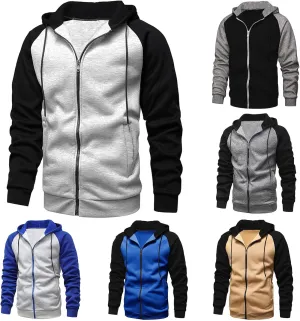 Mmoneyake Men's Zip Up Hoodies Color Block Long Sleeve Casual Sweatshirt Relaxed Fit Hooded Fleece Pullover Basic Jacket Coat