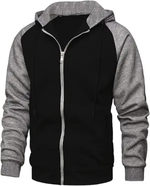 Mmoneyake Men's Zip Up Hoodies Color Block Long Sleeve Casual Sweatshirt Relaxed Fit Hooded Fleece Pullover Basic Jacket Coat