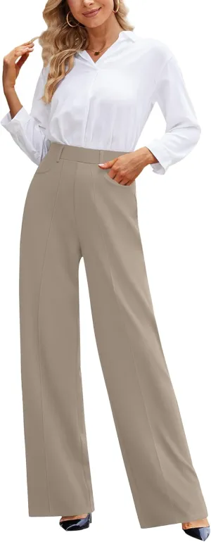 Narcissus Wide Leg Pants Trousers Pants for Women with Belt Loops Work Pants Women High Waisted Slacks for Office Wear