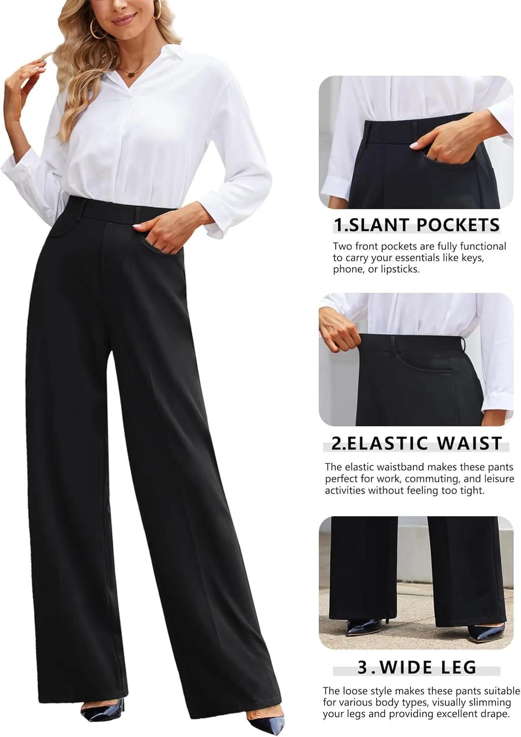 Narcissus Wide Leg Pants Trousers Pants for Women with Belt Loops Work Pants Women High Waisted Slacks for Office Wear