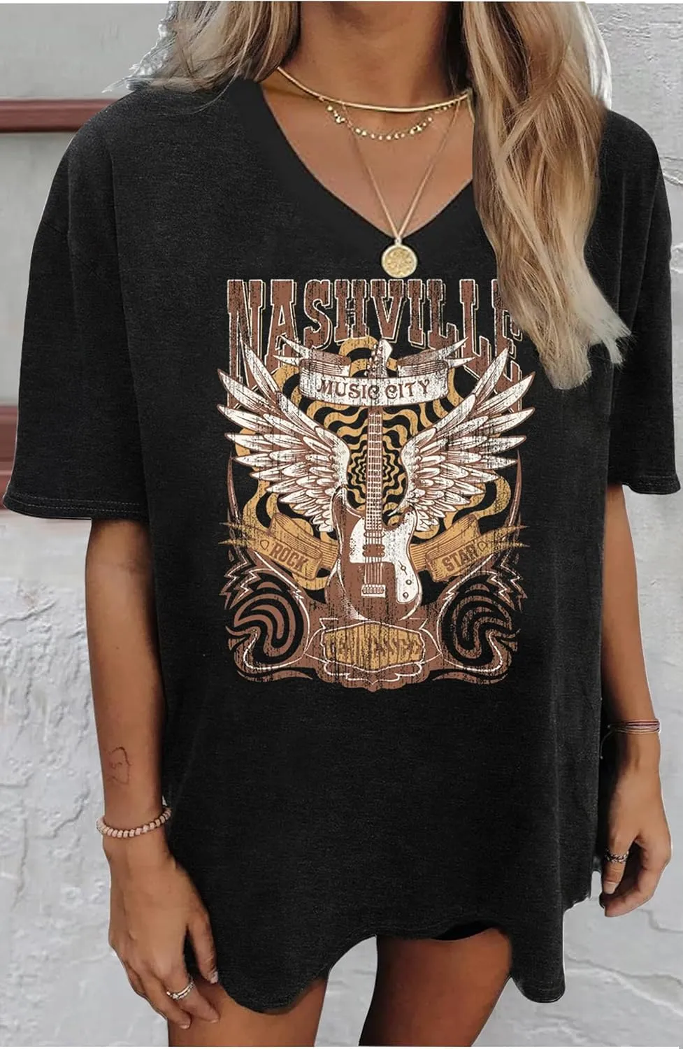 Oversized V Neck Shirts for Women Western Outfits Cowgirl Graphic Tshirts Coutnry Concert Nashville Tops Workout Clothes