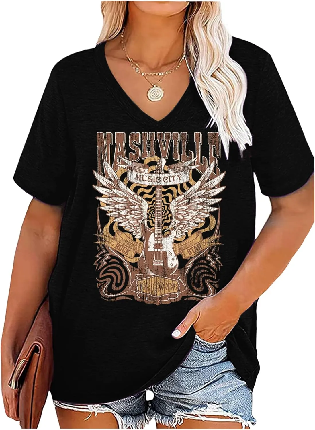 Oversized V Neck Shirts for Women Western Outfits Cowgirl Graphic Tshirts Coutnry Concert Nashville Tops Workout Clothes