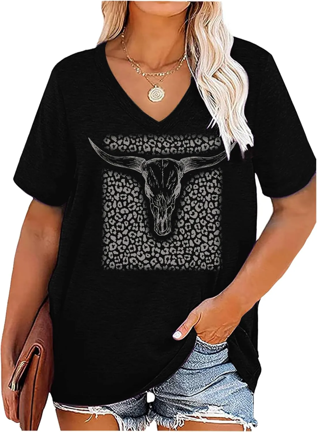 Oversized V Neck Shirts for Women Western Outfits Cowgirl Graphic Tshirts Coutnry Concert Nashville Tops Workout Clothes