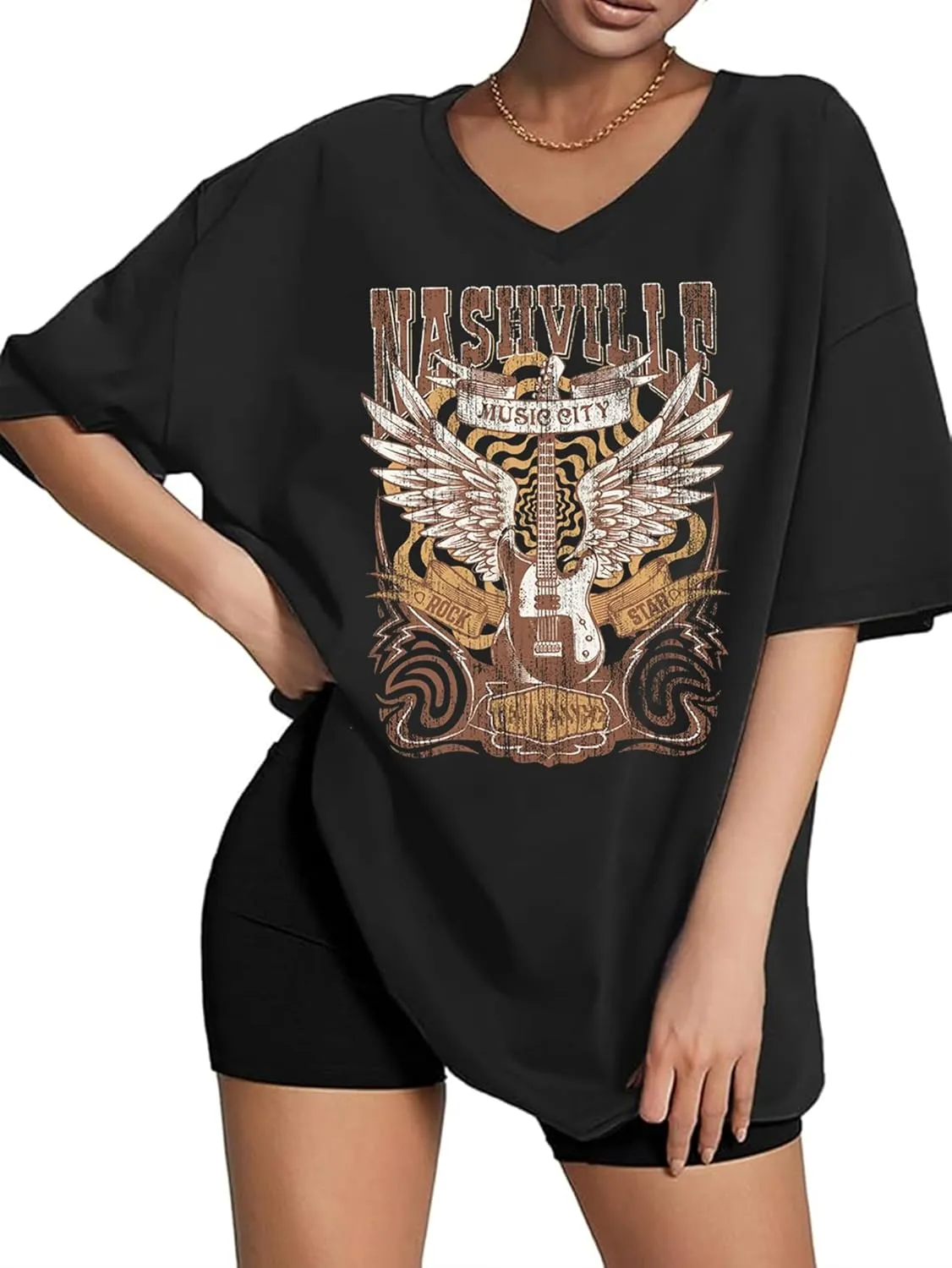 Oversized V Neck Shirts for Women Western Outfits Cowgirl Graphic Tshirts Coutnry Concert Nashville Tops Workout Clothes