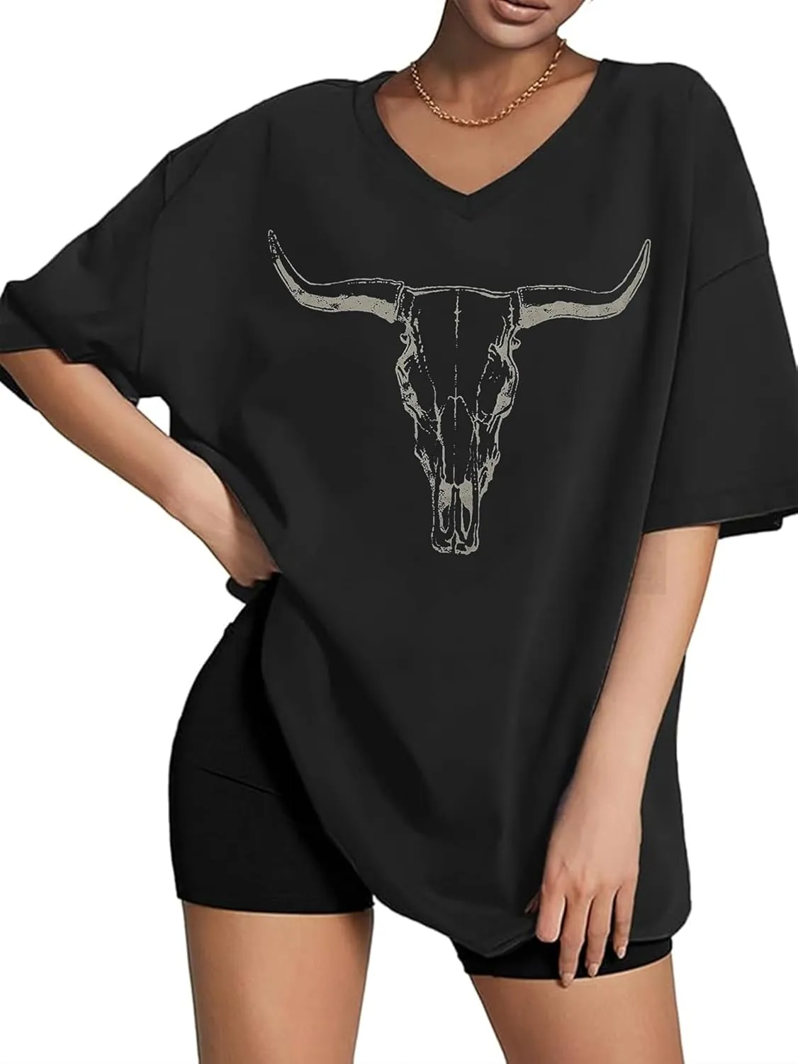 Oversized V Neck Shirts for Women Western Outfits Cowgirl Graphic Tshirts Coutnry Concert Nashville Tops Workout Clothes