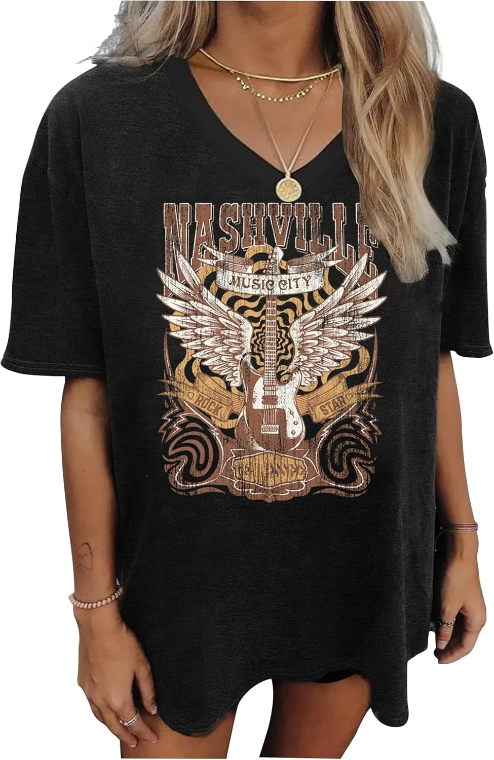 Oversized V Neck Shirts for Women Western Outfits Cowgirl Graphic Tshirts Coutnry Concert Nashville Tops Workout Clothes