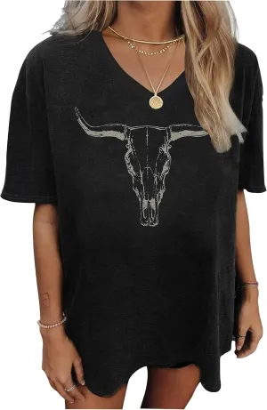 Oversized V Neck Shirts for Women Western Outfits Cowgirl Graphic Tshirts Coutnry Concert Nashville Tops Workout Clothes