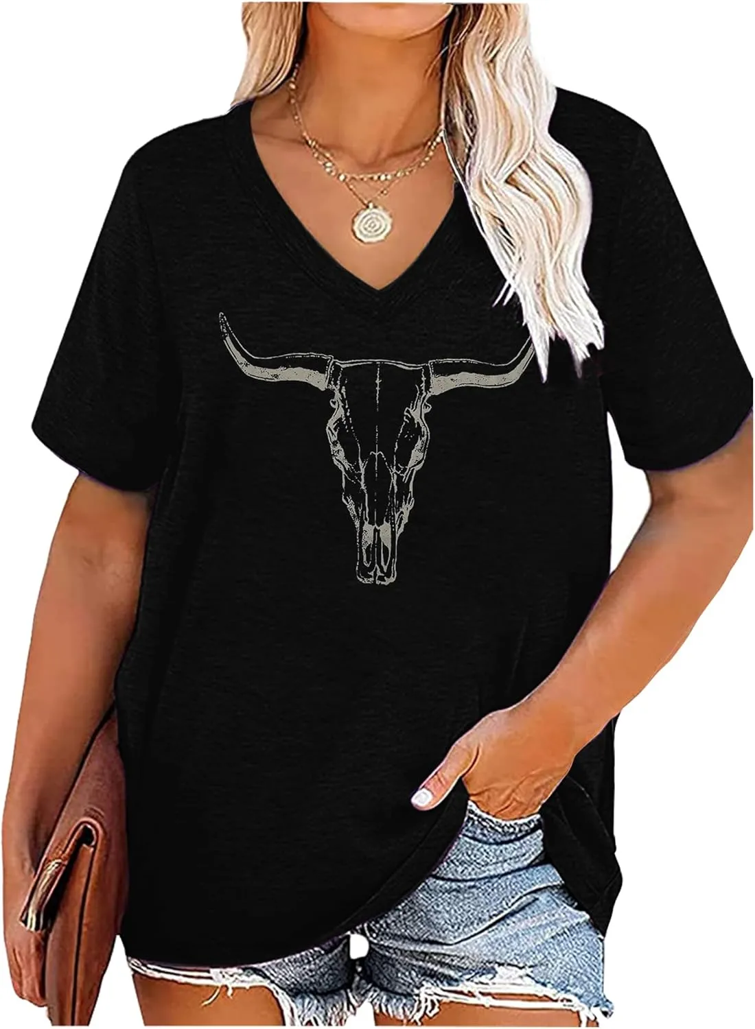 Oversized V Neck Shirts for Women Western Outfits Cowgirl Graphic Tshirts Coutnry Concert Nashville Tops Workout Clothes