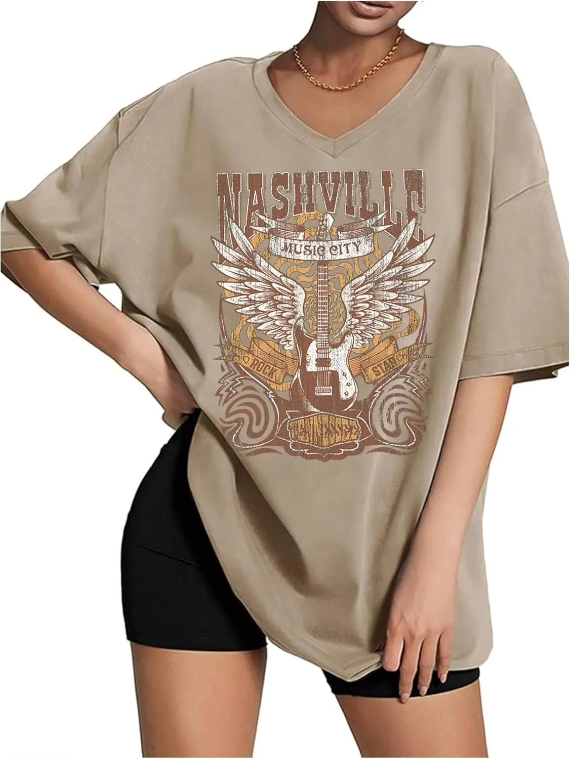 Oversized V Neck Shirts for Women Western Outfits Cowgirl Graphic Tshirts Coutnry Concert Nashville Tops Workout Clothes