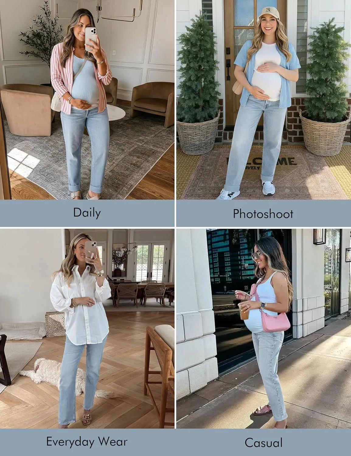 Peauty Maternity Jeans Over Belly Support Boyfriend Jeans Comfortable Stretch with Pockets Pregnancy-Pants