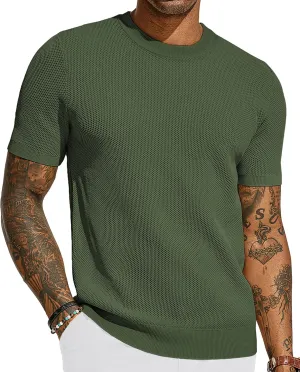 PJ PAUL JONES Men's T-Shirts Casual Knit Short Sleeve Crewneck Honeycomb Waffle Solid Knitted Pullover Tees