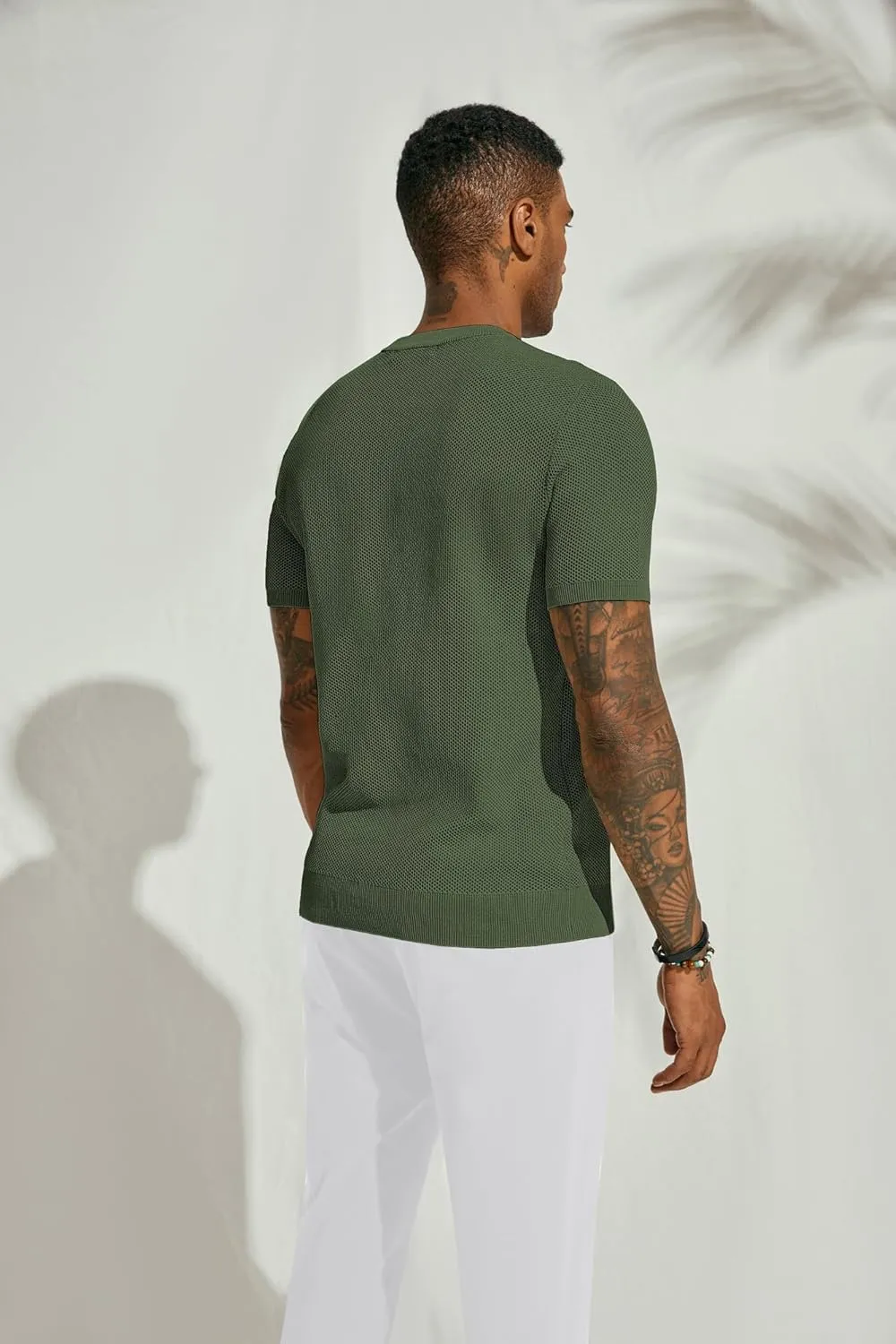 PJ PAUL JONES Men's T-Shirts Casual Knit Short Sleeve Crewneck Honeycomb Waffle Solid Knitted Pullover Tees