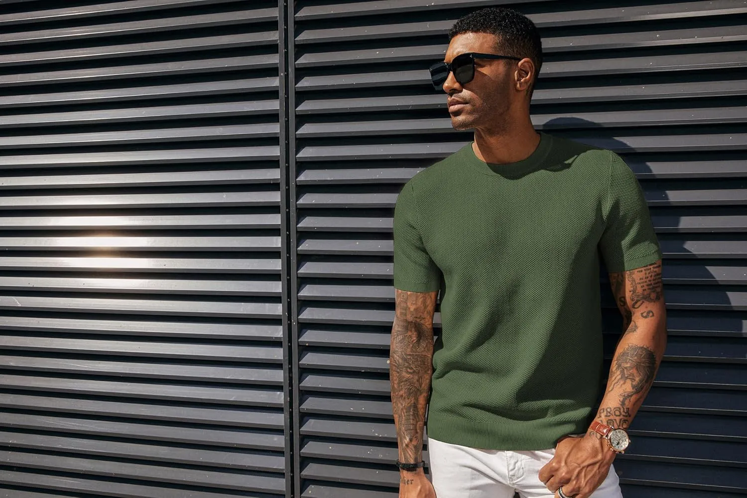 PJ PAUL JONES Men's T-Shirts Casual Knit Short Sleeve Crewneck Honeycomb Waffle Solid Knitted Pullover Tees