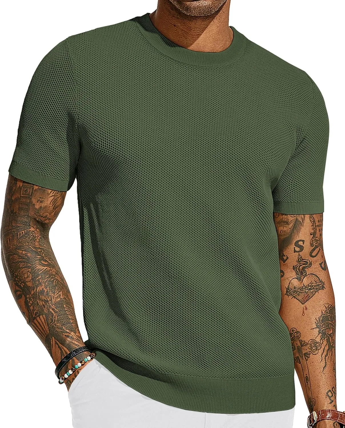 PJ PAUL JONES Men's T-Shirts Casual Knit Short Sleeve Crewneck Honeycomb Waffle Solid Knitted Pullover Tees