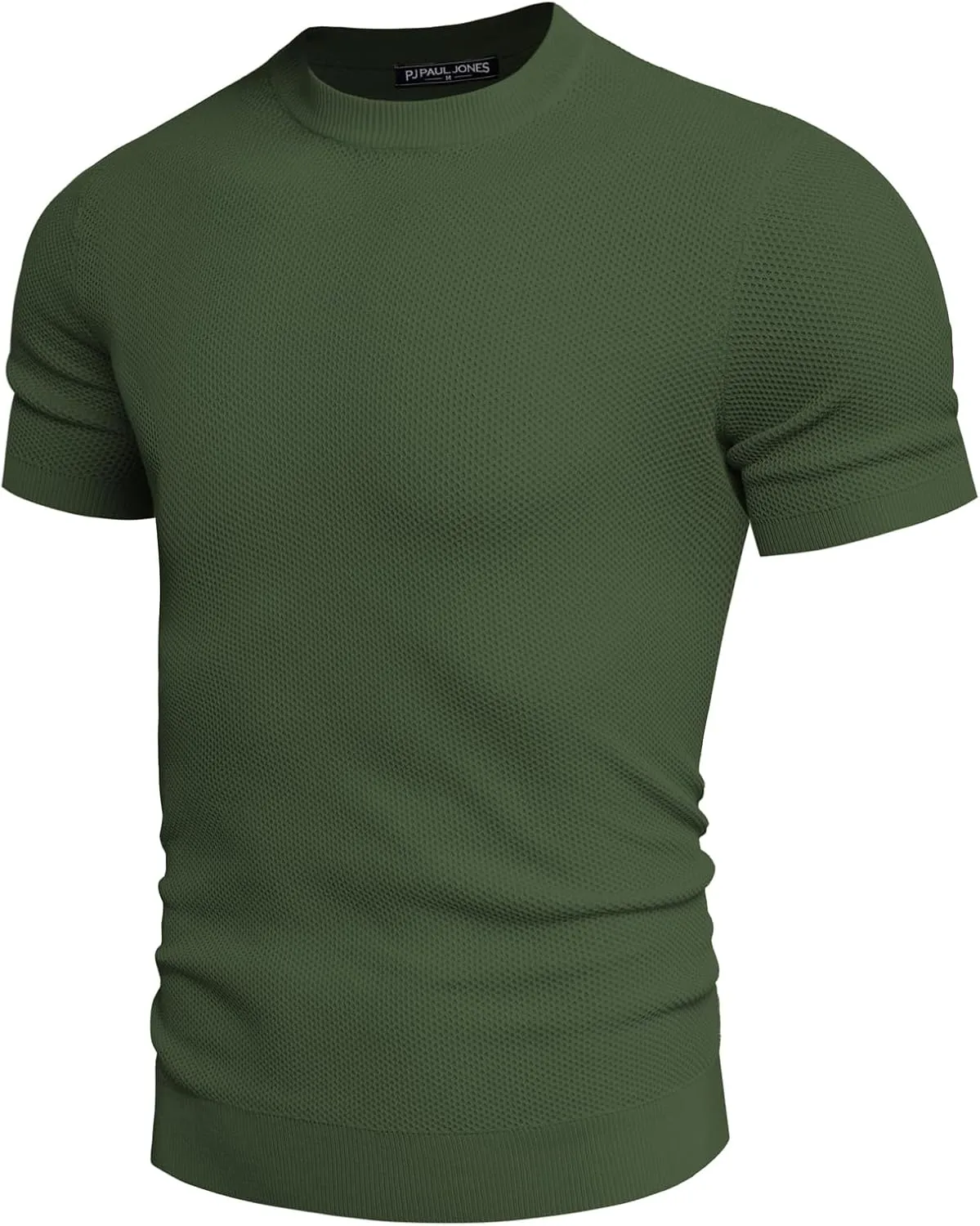 PJ PAUL JONES Men's T-Shirts Casual Knit Short Sleeve Crewneck Honeycomb Waffle Solid Knitted Pullover Tees