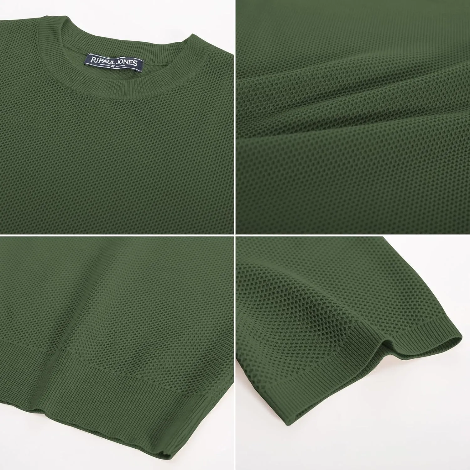 PJ PAUL JONES Men's T-Shirts Casual Knit Short Sleeve Crewneck Honeycomb Waffle Solid Knitted Pullover Tees