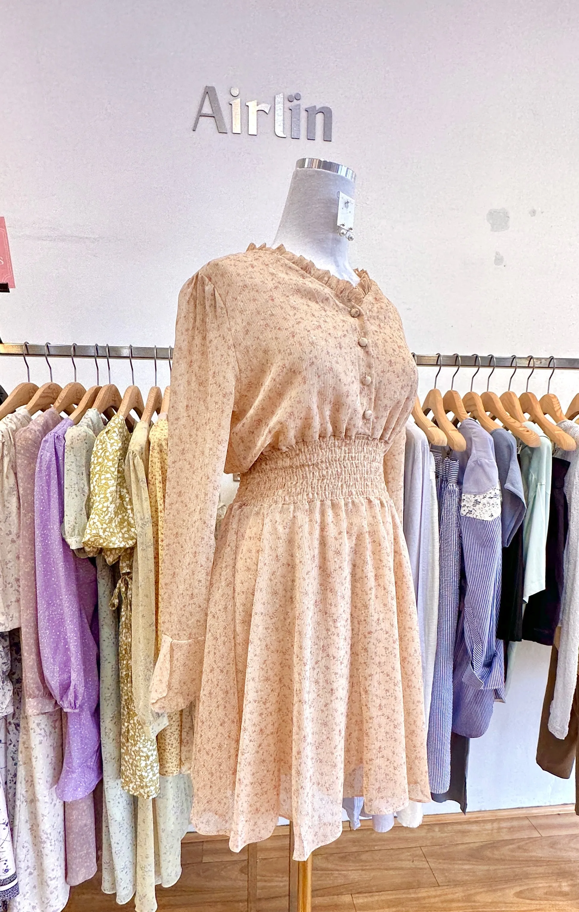 Powder Pink Ruffle Neck Dress