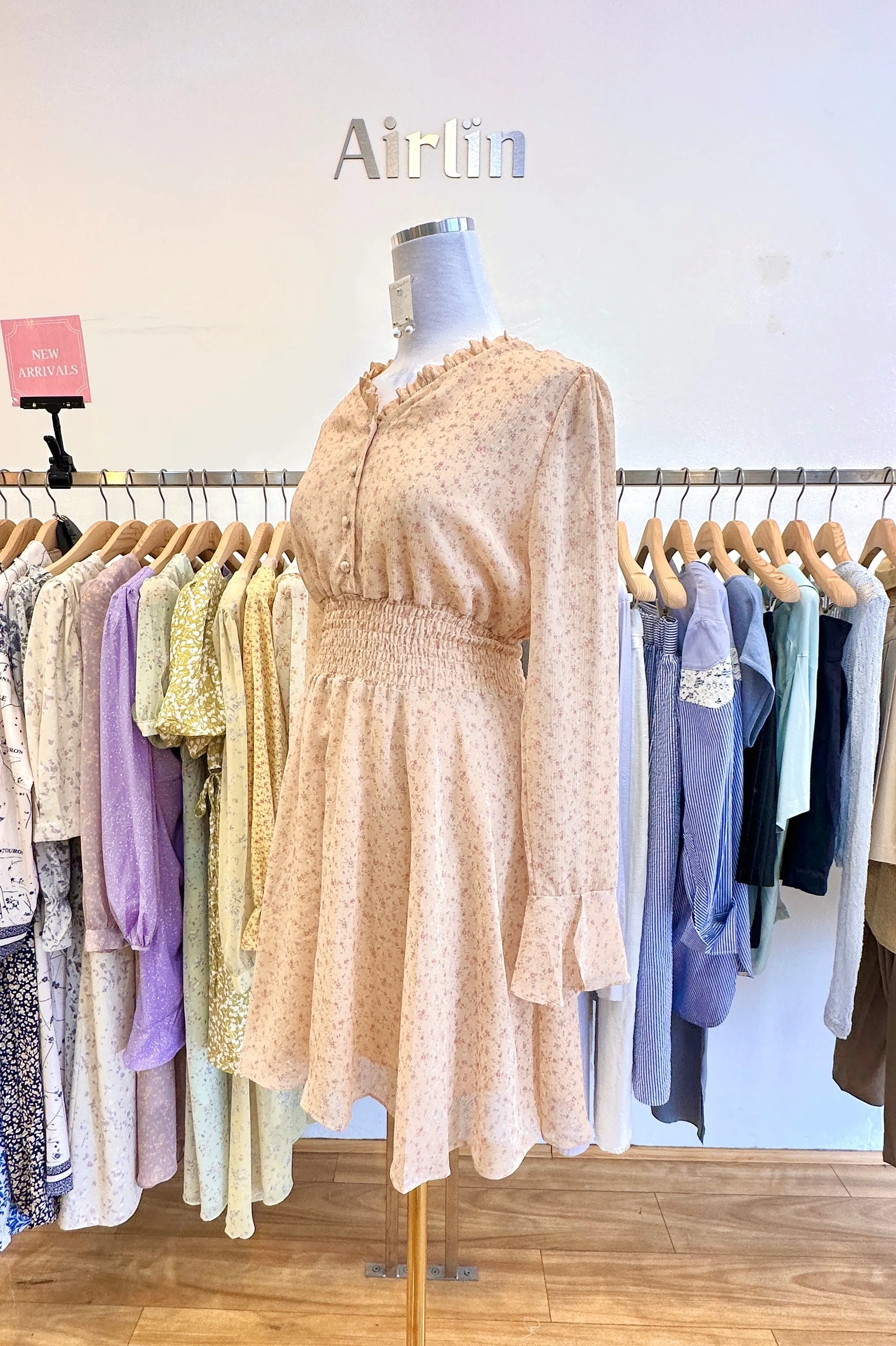 Powder Pink Ruffle Neck Dress