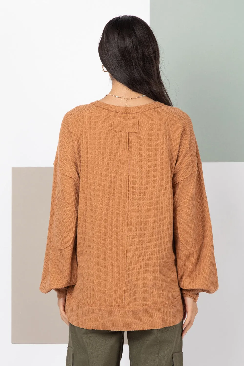 Rae Elbow Patched V Neck Top