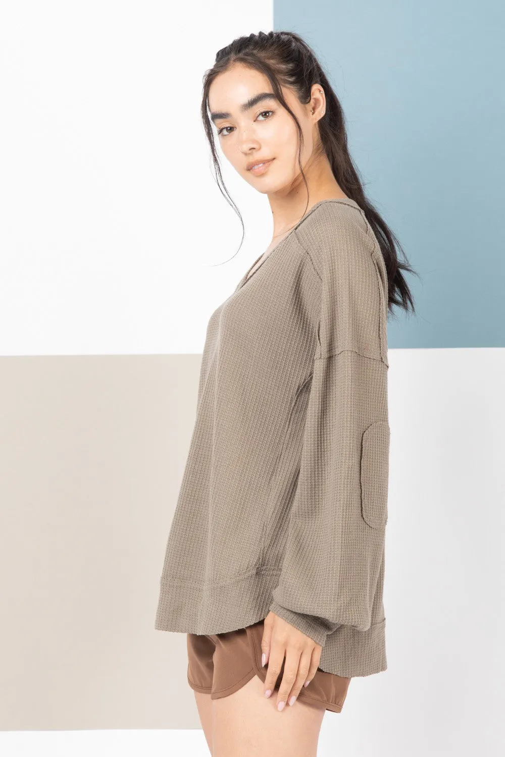 Rae Elbow Patched V Neck Top