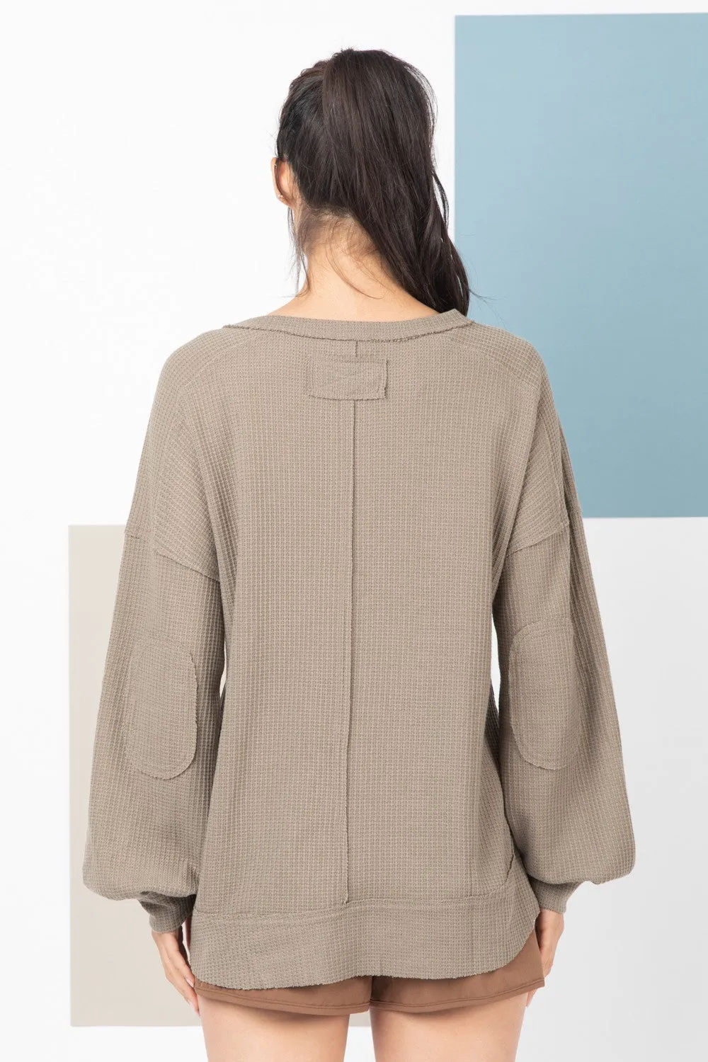 Rae Elbow Patched V Neck Top