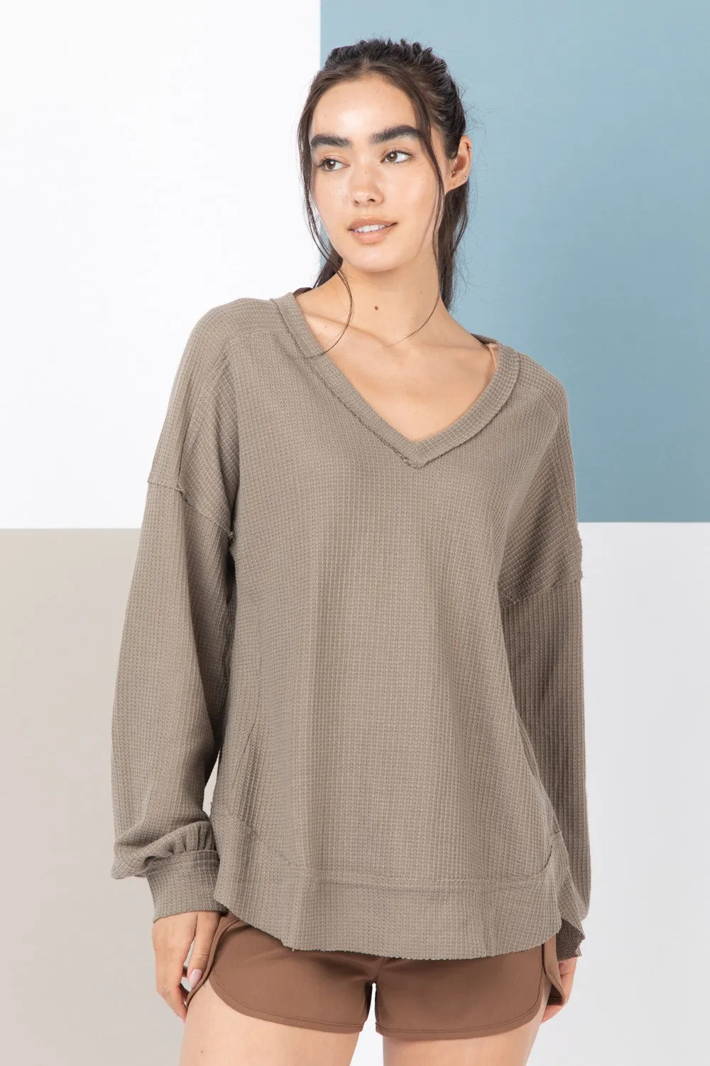 Rae Elbow Patched V Neck Top