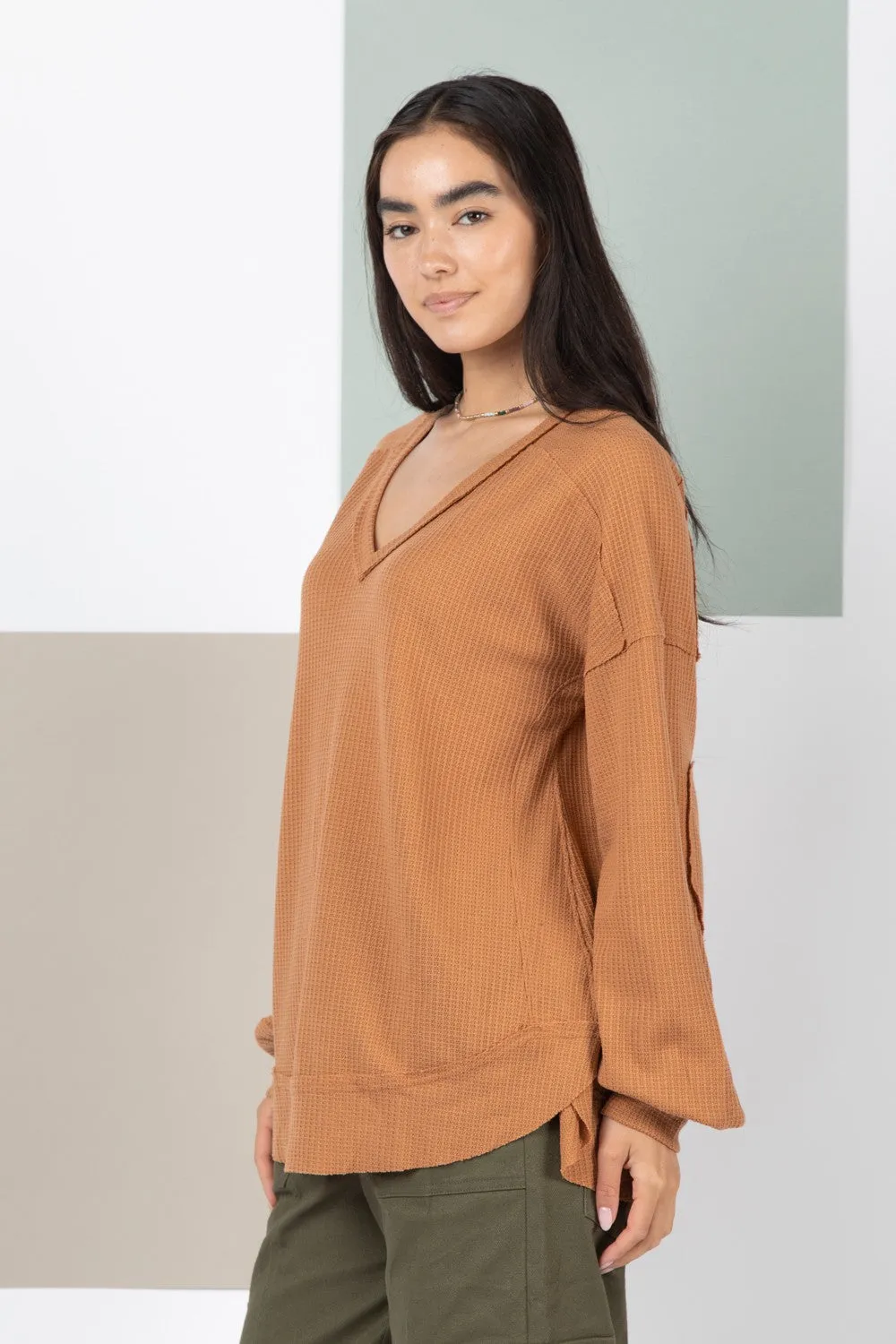 Rae Elbow Patched V Neck Top