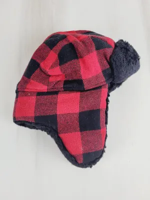 RED PLAID SOFT THICK LINED EAR FLAP HAT YOUTH O/S PRE-LOVED