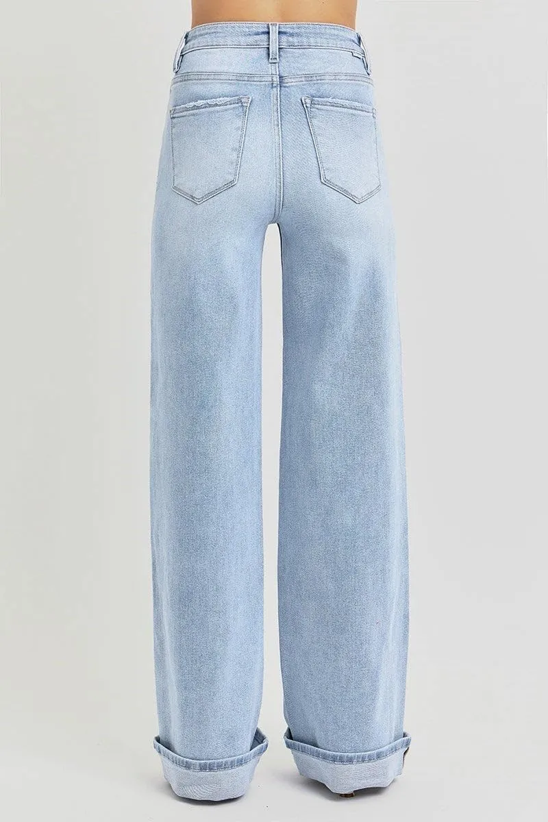 SALT TREE Risen Jeans - Tummy Control High Rise Wide Cuffed Jeans - RDP5975