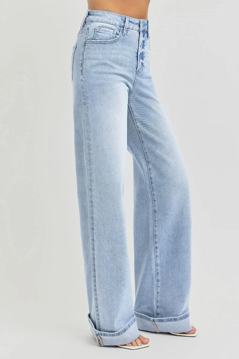 SALT TREE Risen Jeans - Tummy Control High Rise Wide Cuffed Jeans - RDP5975