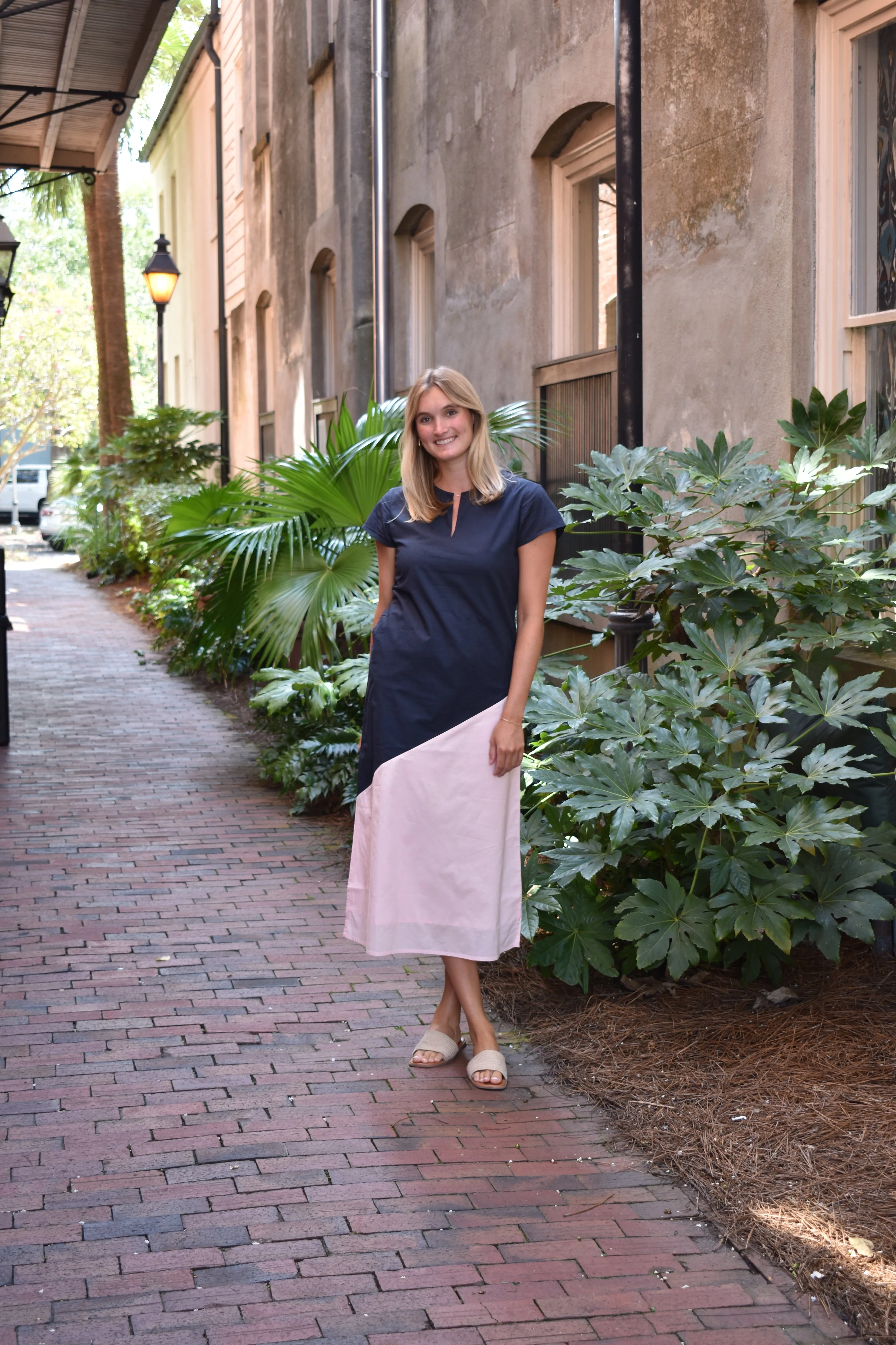 Sara Maxi Dress Short Sleeve Navy/Pink