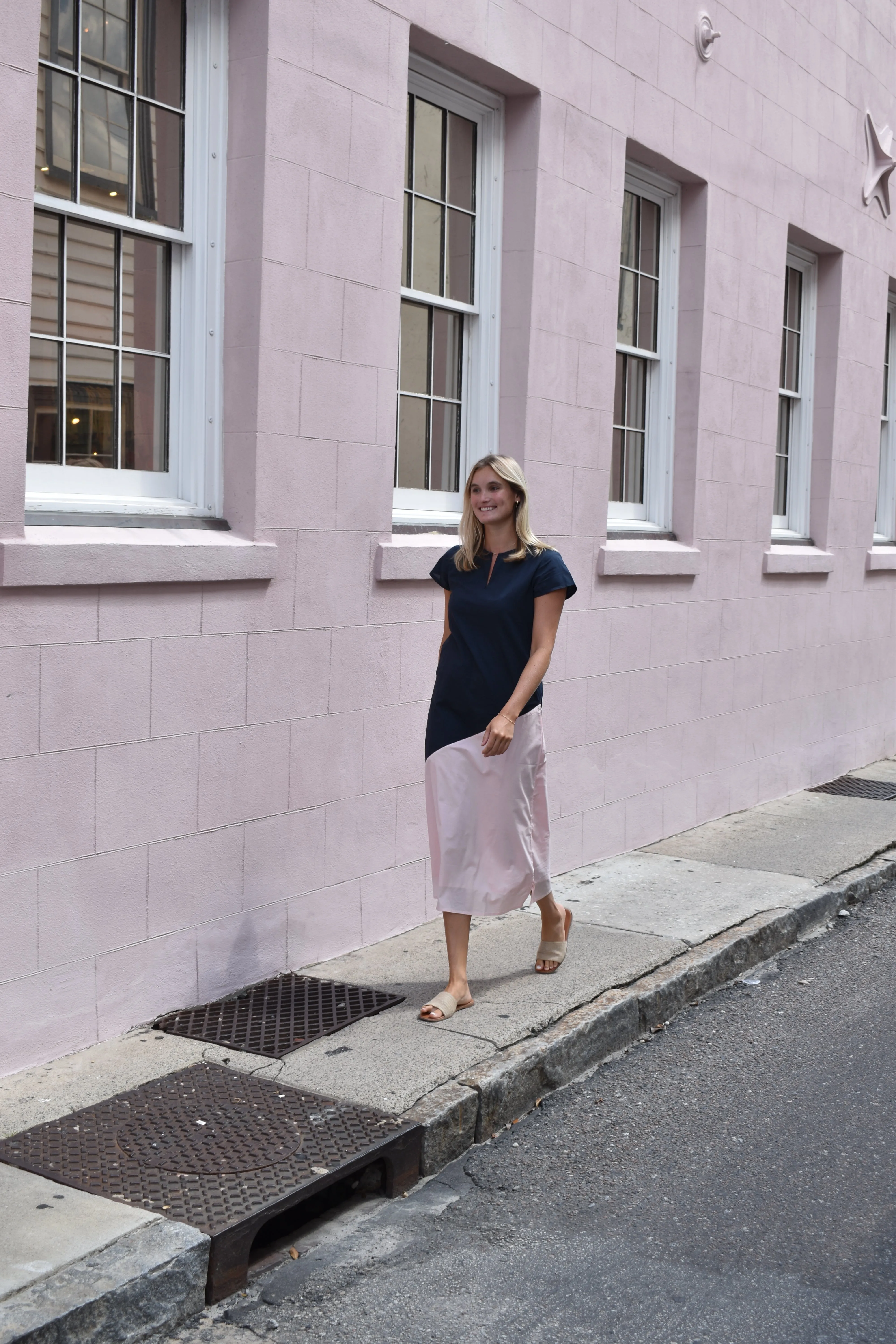 Sara Maxi Dress Short Sleeve Navy/Pink