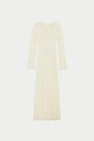 SCALLOP EDGE KNITTED MAXI DRESS - OFF WHITE