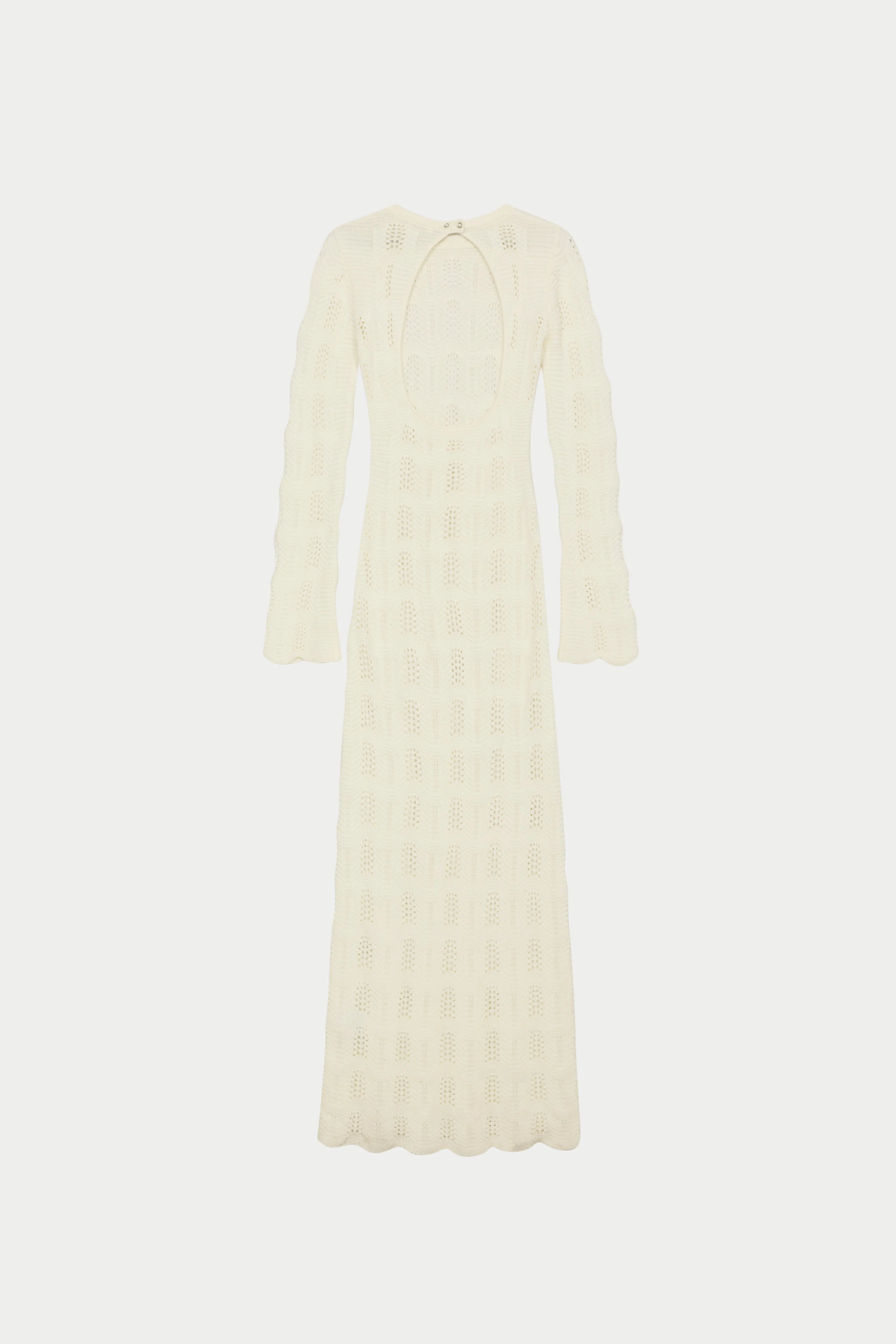 SCALLOP EDGE KNITTED MAXI DRESS - OFF WHITE