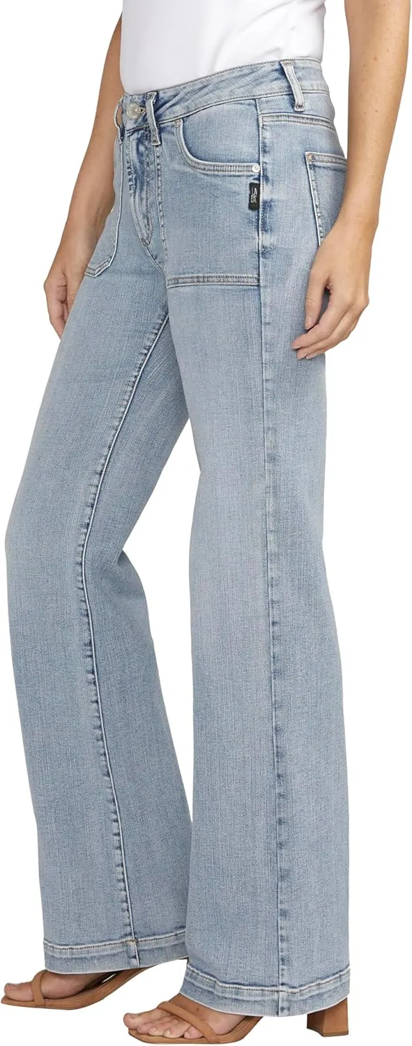 Silver Jeans Co. Women's Suki Mid Rise Curvy Fit Trouser Leg Jeans