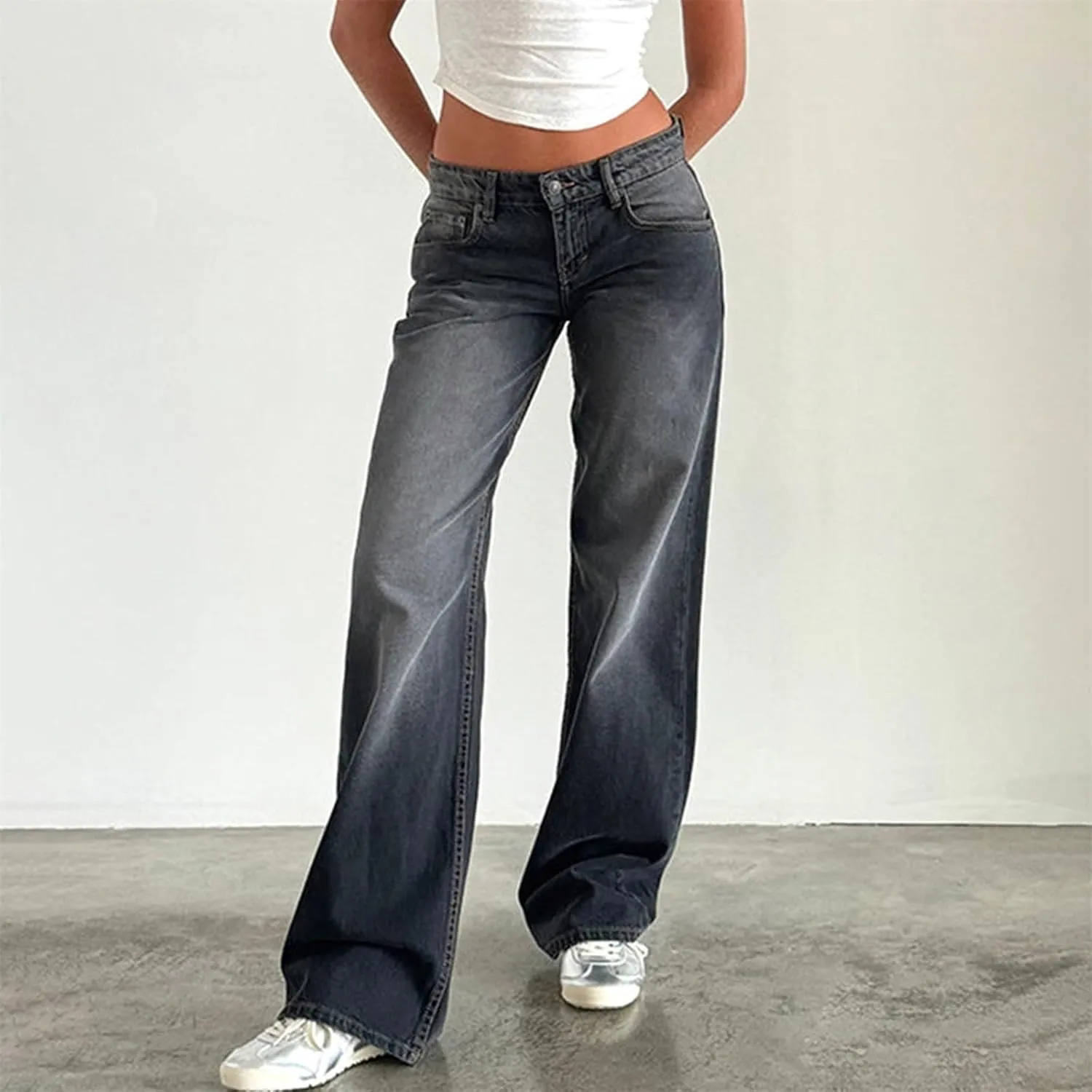 Straight Leg Jeans for Women,High Waisted Wide Leg Loose Microelastic Boyfriend Denim Pants Baggy Jeans for Women Y2K