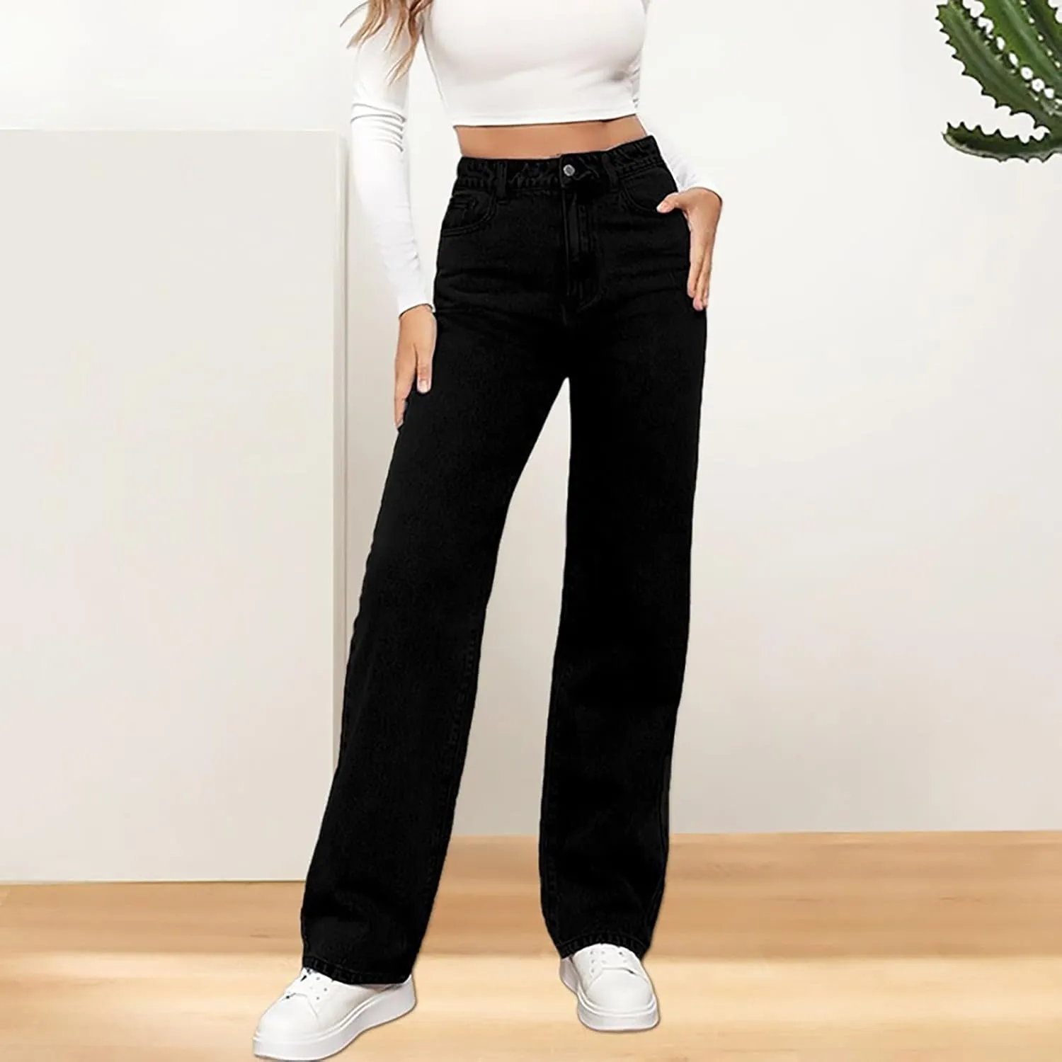 Straight Leg Jeans for Women,High Waisted Wide Leg Loose Microelastic Boyfriend Denim Pants Baggy Jeans for Women Y2K
