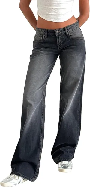 Straight Leg Jeans for Women,High Waisted Wide Leg Loose Microelastic Boyfriend Denim Pants Baggy Jeans for Women Y2K
