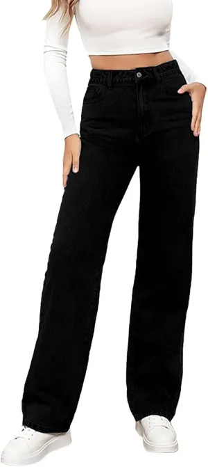Straight Leg Jeans for Women,High Waisted Wide Leg Loose Microelastic Boyfriend Denim Pants Baggy Jeans for Women Y2K