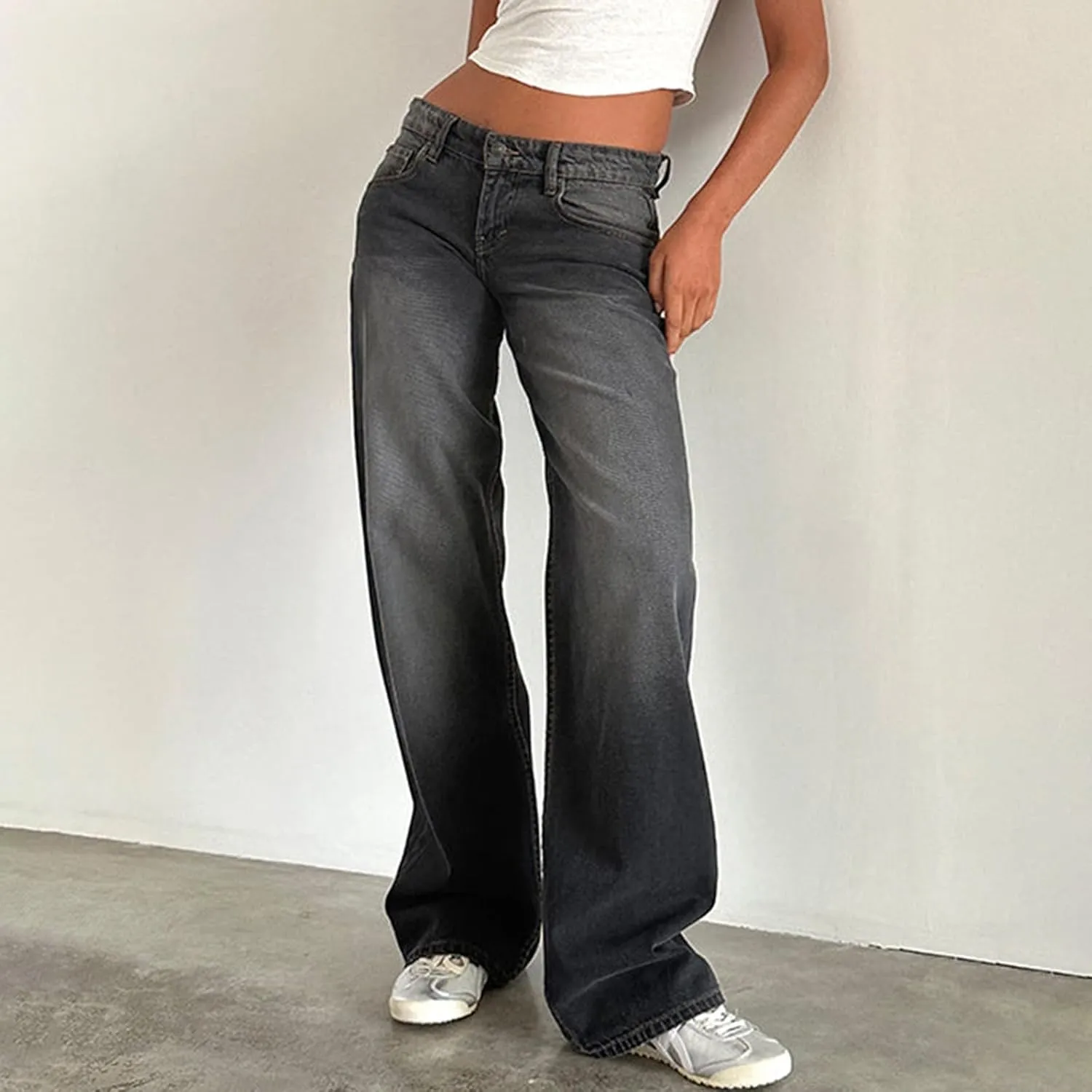 Straight Leg Jeans for Women,High Waisted Wide Leg Loose Microelastic Boyfriend Denim Pants Baggy Jeans for Women Y2K