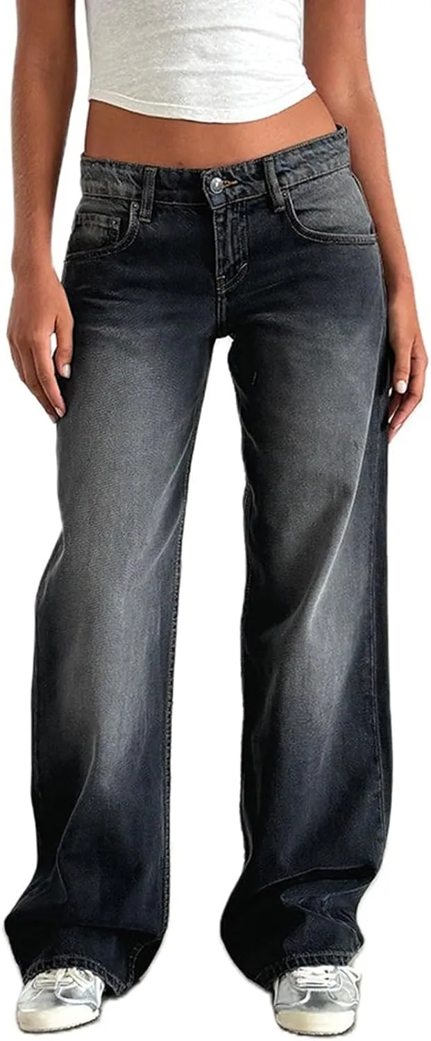 Straight Leg Jeans for Women,High Waisted Wide Leg Loose Microelastic Boyfriend Denim Pants Baggy Jeans for Women Y2K