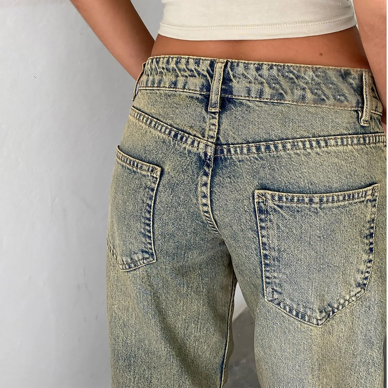 Straight Leg Jeans for Women,High Waisted Wide Leg Loose Microelastic Boyfriend Denim Pants Baggy Jeans for Women Y2K