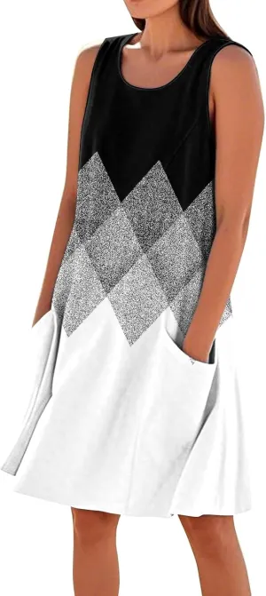 Summer Dresses for Women 2025 Beach Loose T Shirt Dress Casual Sleeveless Sundresses U Neck Tank Dress with Pockets