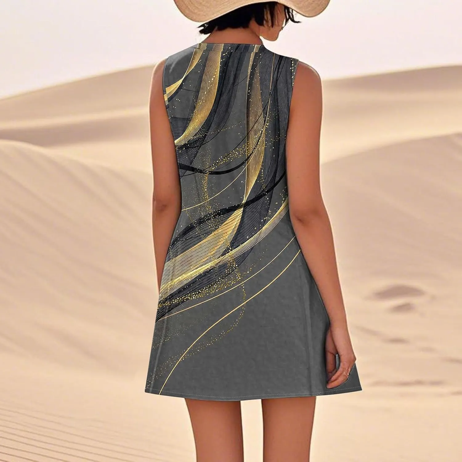 Summer Dresses for Women 2025 Beach Loose T Shirt Dress Casual Sleeveless Sundresses U Neck Tank Dress with Pockets