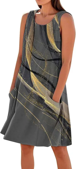 Summer Dresses for Women 2025 Beach Loose T Shirt Dress Casual Sleeveless Sundresses U Neck Tank Dress with Pockets